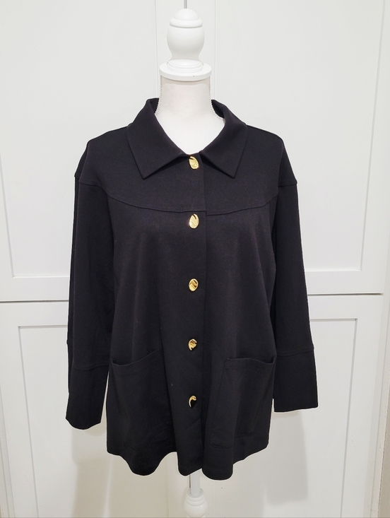 Christian Siriano Jackets & Blazers - Christian Siriano New York Black Ponte Swing Jacket with Gold Buttons | Size XL